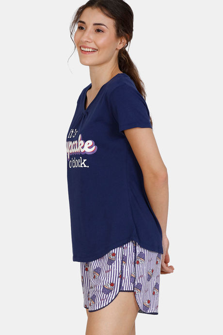 Zivame Sweet Treats Cotton Shorts Set - Purple — image 2